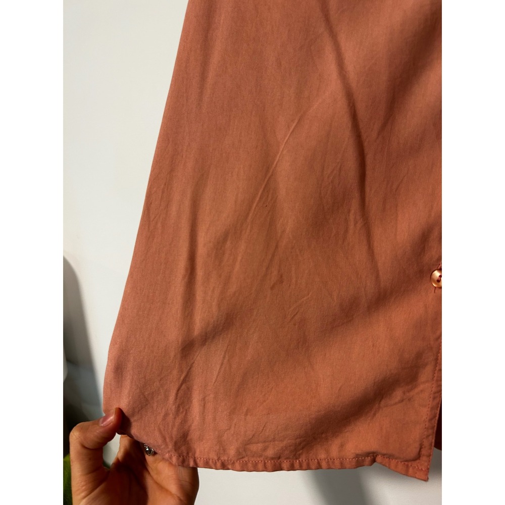 Notations Silk Womens Large Terracotta Coral Button Down Long Sleeve Shirt - Picture 2 of 8